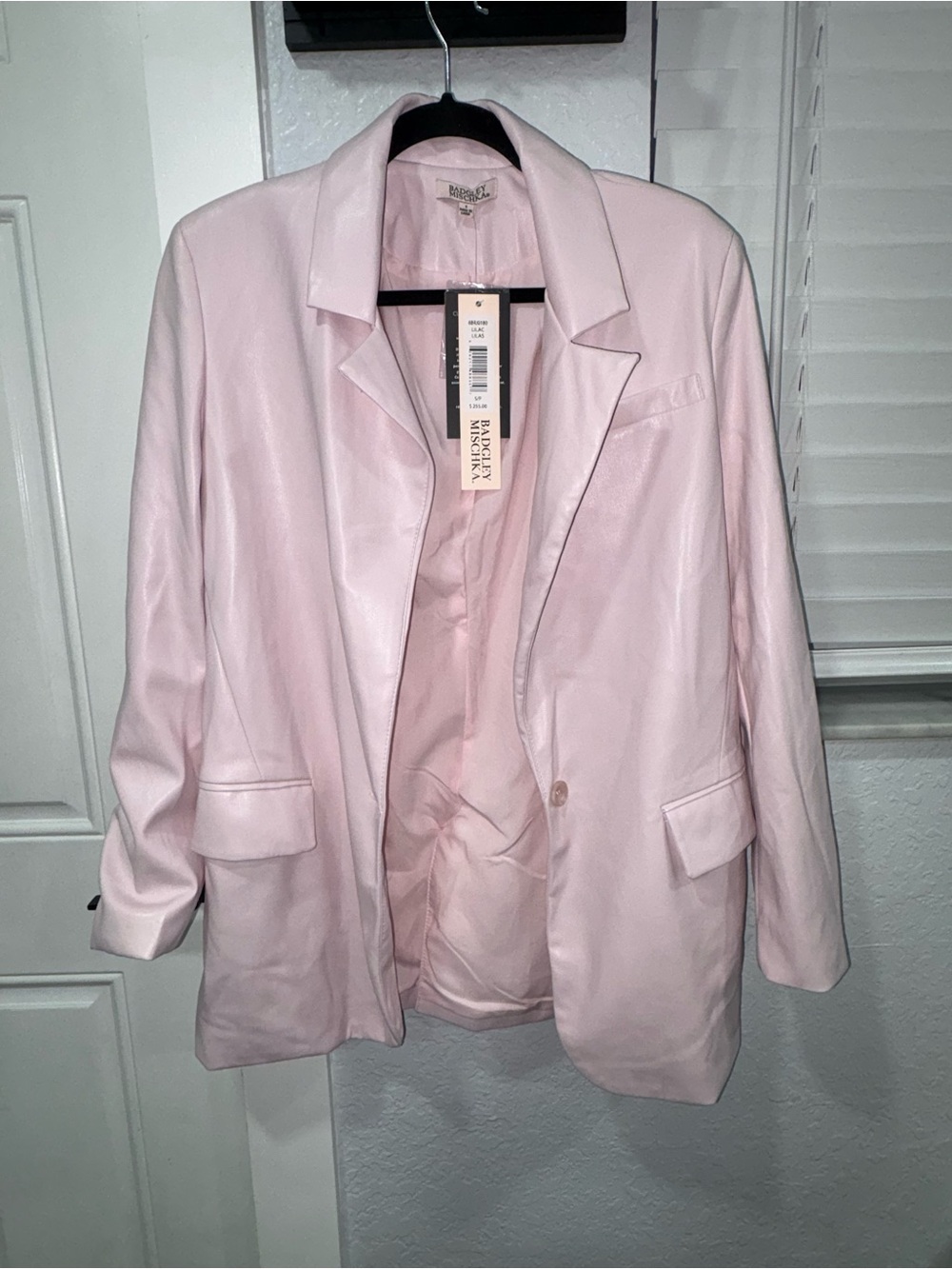 Badgley Mischka Pastel Pink Leather Blazer